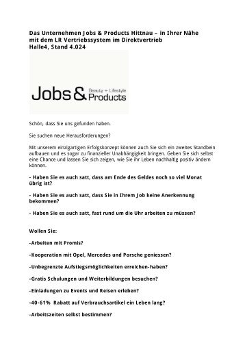 Das Unternehmen Jobs & Products Hittnau â in Ihrer NÃ¤he mit dem ...