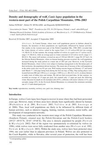 Density and demography of wolf, Canis lupus population in the ...