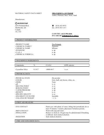MATERIAL SAFETY DATA SHEET PRO-FORMULA OUTDOOR ...