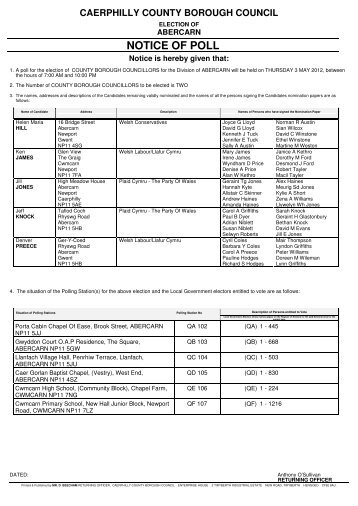 NOTICE OF POLL - Cyngor Bwrdeistref Sirol Caerffili