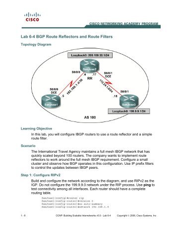 Lab 6-4 BGP Route Reflectors and Route Filters - The Cisco ...