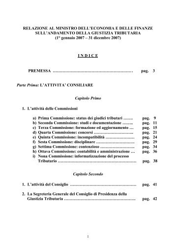 RELAZIONE AL MINISTRO DELL'ECONOMIA E DELLE FINANZE ...