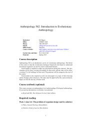 Anthropology 562: Introduction to Evolutionary Anthropology