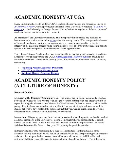 academic honesty at uga academic honesty policy - University of ...