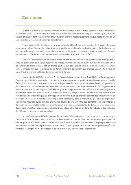 Rapport Bilan Carbone de l'universitÃ© Paris Diderot.