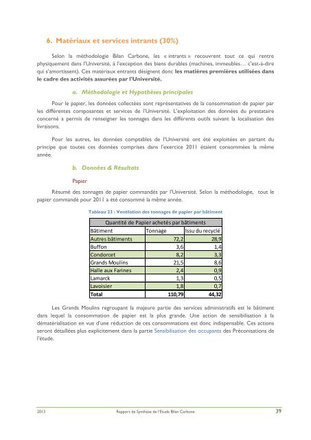 Rapport Bilan Carbone de l'universitÃ© Paris Diderot.