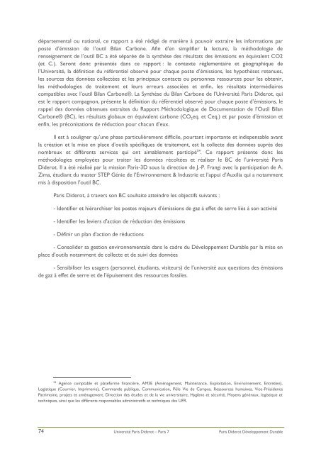 Rapport Bilan Carbone de l'universitÃ© Paris Diderot.