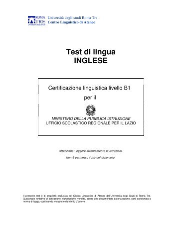 Test di lingua INGLESE - Centro Linguistico d'Ateneo - UniversitÃ  ...