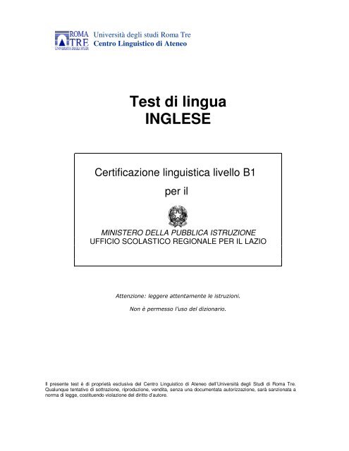 Test di lingua INGLESE - Centro Linguistico d'Ateneo - UniversitÃ ...