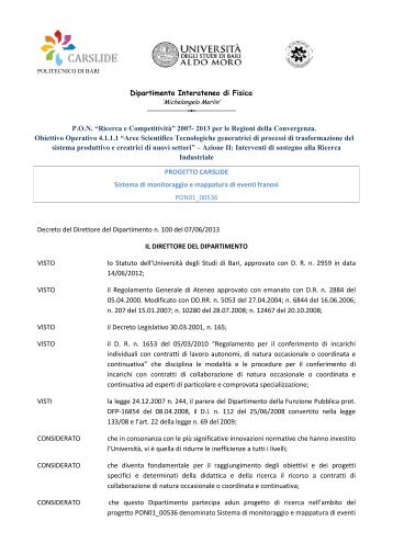 Bando - Dipartimento di Fisica - UniversitÃ  degli Studi di Bari