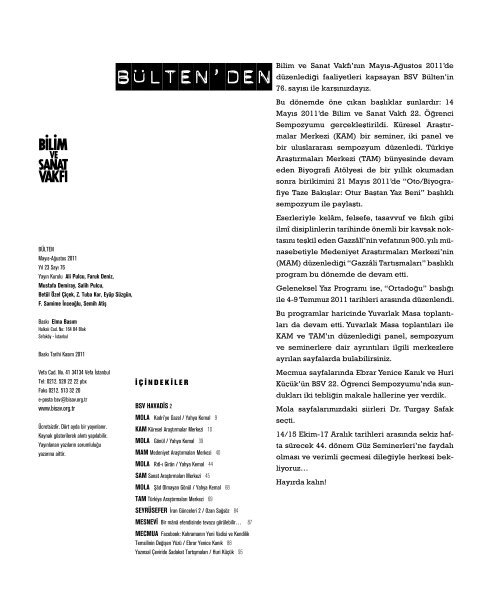 bÃ¼lten 76 (pdf) - Bilim ve Sanat VakfÄ±