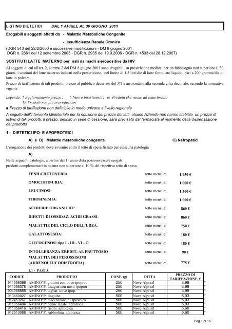 listino dietetici (pdf 100 KB) - Regione Veneto
