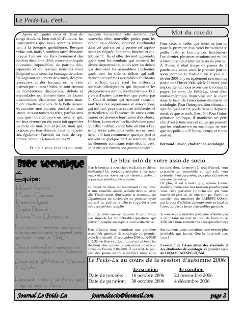 Journal du 11 septembre 2006 - DÃ©partement de sociologie