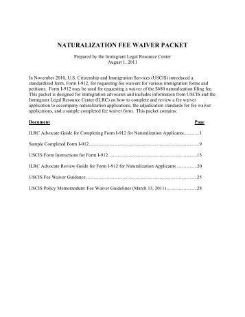 NATURALIZATION FEE WAIVER PACKET - ILRC