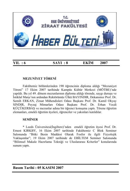 Ekim - Ziraat FakÃ¼ltesi - Ege Ãniversitesi