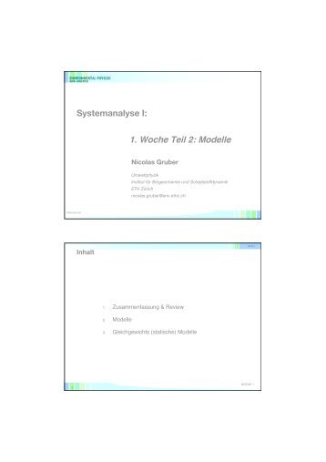 Systemanalyse I: 1. Woche Teil 2: Modelle - ETH ZÃ¼rich