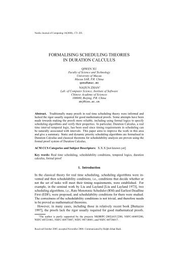 formalising scheduling theories in duration calculus - Faculty of ...