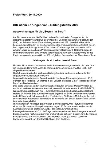 IHK nahm Ehrungen vor â€“ Bildungsfuchs 2009 - Stiftung ...