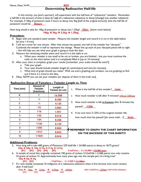 Radioactive Half Life Worksheet Answers