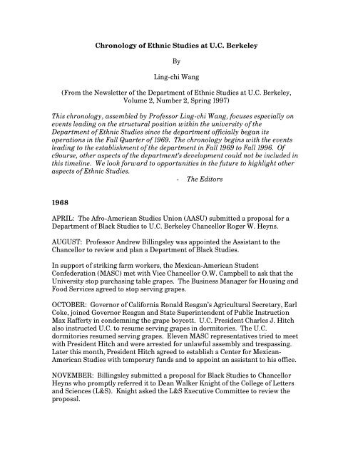 Chronology of Ethnic Studies at UC Berkeley - Center for Global ...