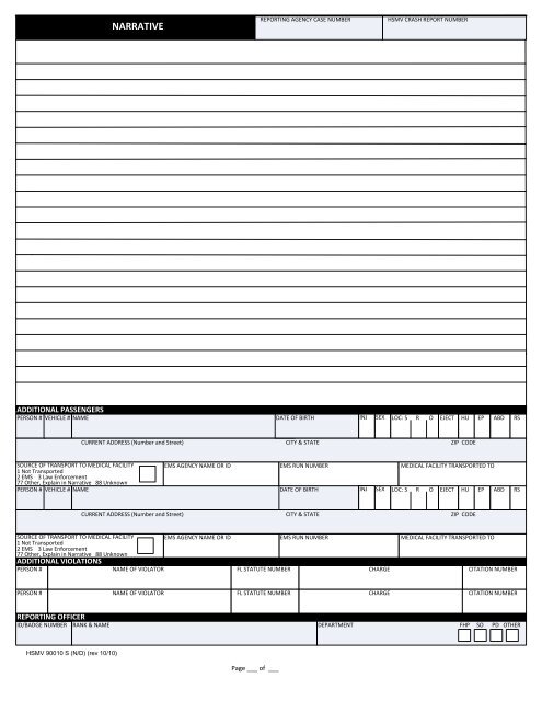 Florida Crash Report HSMV-90010S, Rev. 10/2010 - NHTSA