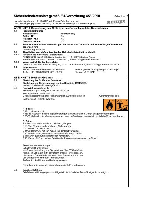 Sicherheitsdatenblatt - Reinex-Chemie.de