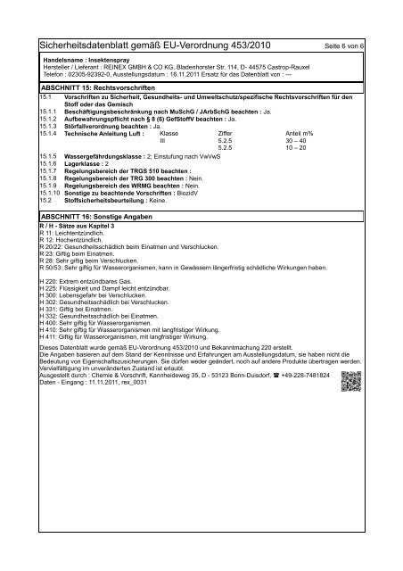 Sicherheitsdatenblatt - Reinex-Chemie.de