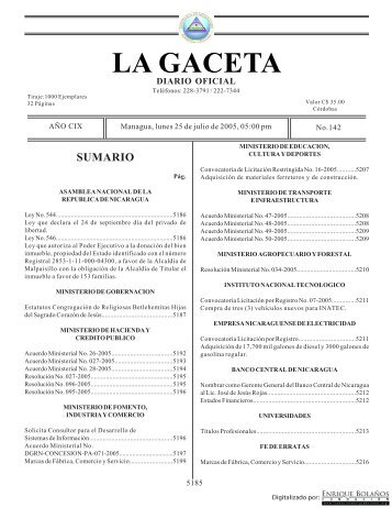 Gaceta - Diario Oficial de Nicaragua - # 142 de 25 Julio 2005