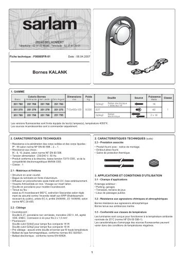 Fiche Technique F00085FR-01-BORNE KALANK.pdf - Sarlam