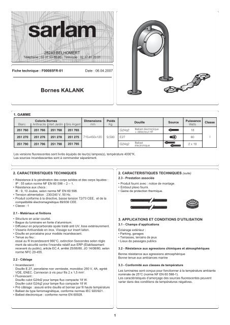 Fiche Technique F00085FR-01-BORNE KALANK.pdf - Sarlam