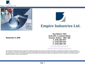 Guy Nelson- CEO Suite 203, 2 Lombard Street ... - Empire Industries