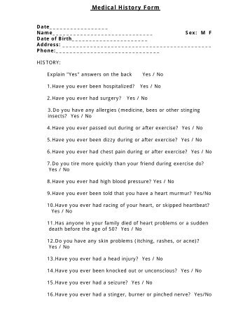 Physical Form / Medical History Form