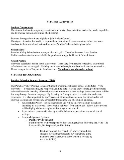 Paradise Valley Elementary School Parent Handbook & Student ...