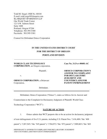 Ormco counterclaim - Knobbe Medical