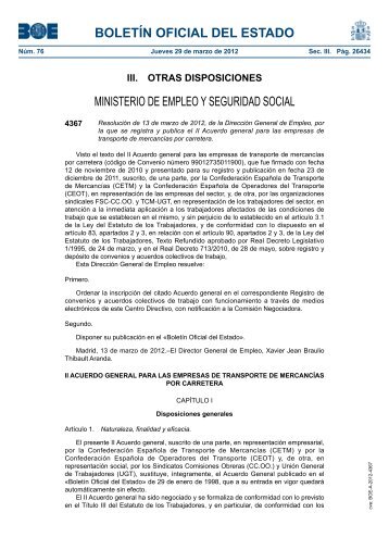 II Acuerdo general para las empresas de transporte - BOE.es