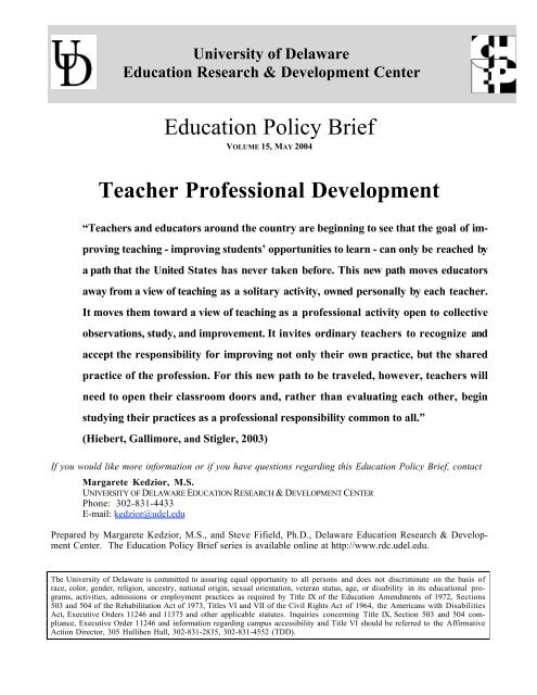 Education Policy Brief Teacher Professional Development