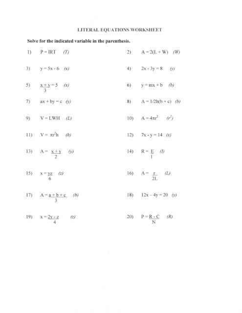 algebra 1 assignment solve each equation answer key