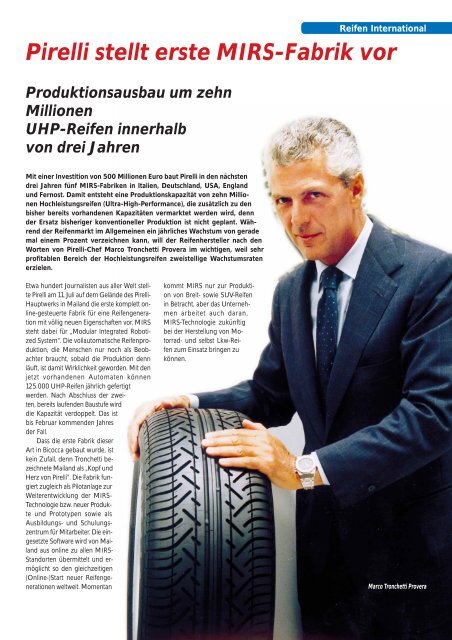 Pirelli stellt erste MIRS-Fabrik vor 7/2000 - Reifenpresse.de