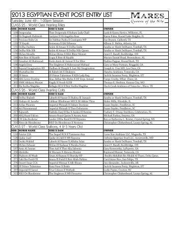 June 4th - 1:00pm Session Post Entry List - The Pyramid Society