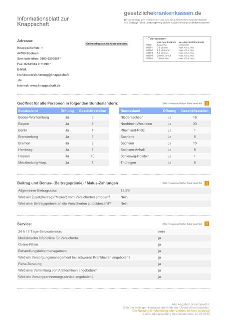 Informationsblatt Zur Knappschaft