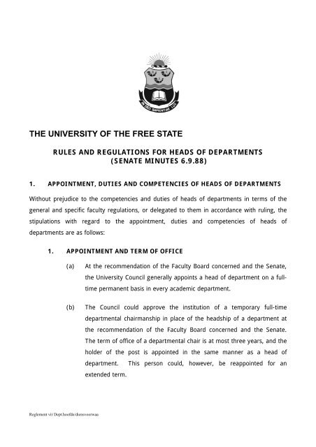 Rules and regulations for heads of departments - University of the ...