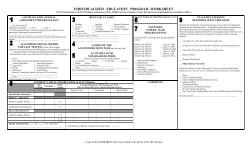 Individualized Education Program Worksheet