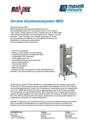 IB05 svenskt datablad - Oleinitec AB