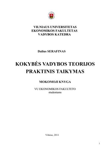 KOKYBÄS VADYBOS TEORIJOS PRAKTINIS TAIKYMAS