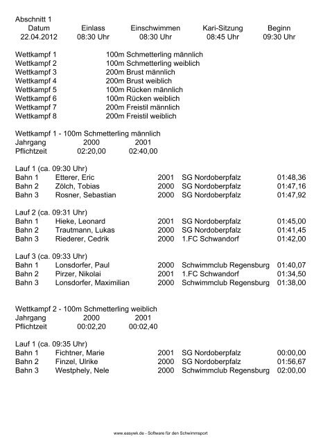 Meldeergebnis fÃ¼r die Veranstaltung - Turnverein Waldsassen