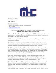 Governor Bryant Appoints New Members to MHC Board of Directors