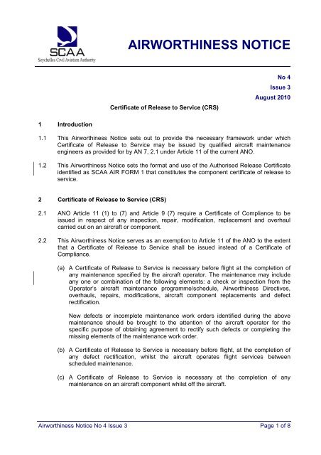 AIRWORTHINESS NOTICE - SCAA