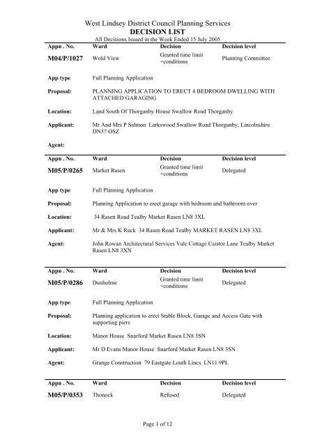 Appn - West Lindsey District Council