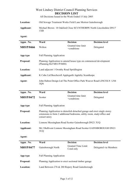 Appn - West Lindsey District Council