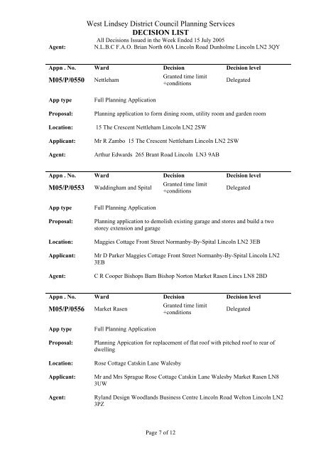 Appn - West Lindsey District Council